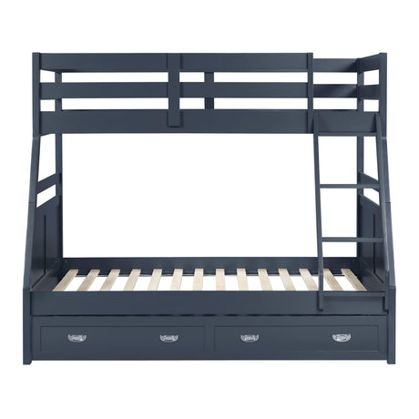 Sloane Navy Blue Twin/Full Bunk Bed by Homelegance at Eve Furniture