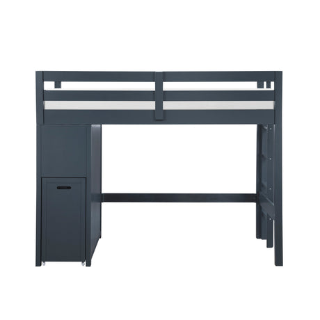 Sloane Navy Blue Twin/Full Loft Bunk Bed with Chest and Hidden Desk by Homelegance at Eve Furniture