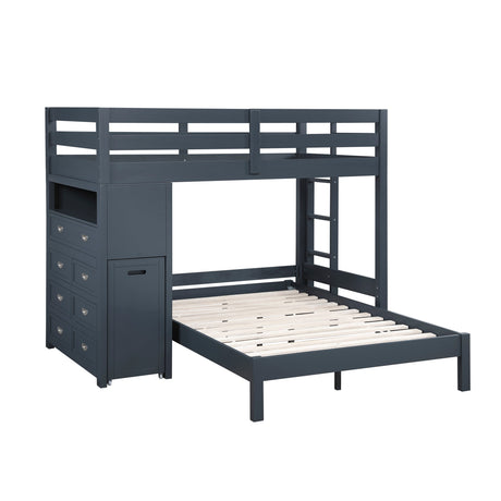 Sloane Navy Blue Twin/Full Loft Bunk Bed with Chest and Hidden Desk by Homelegance at Eve Furniture