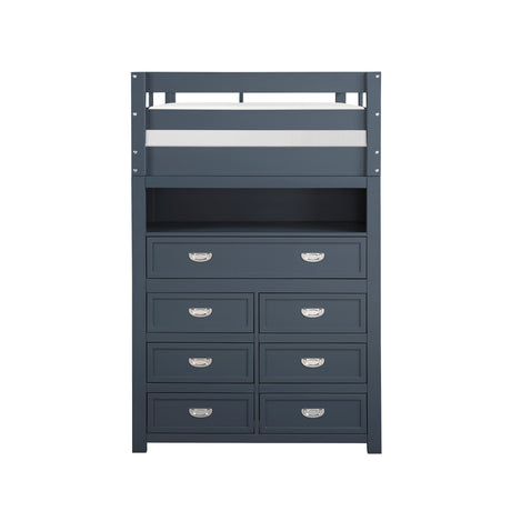 Sloane Navy Blue Twin/Full Loft Bunk Bed with Chest and Hidden Desk by Homelegance at Eve Furniture