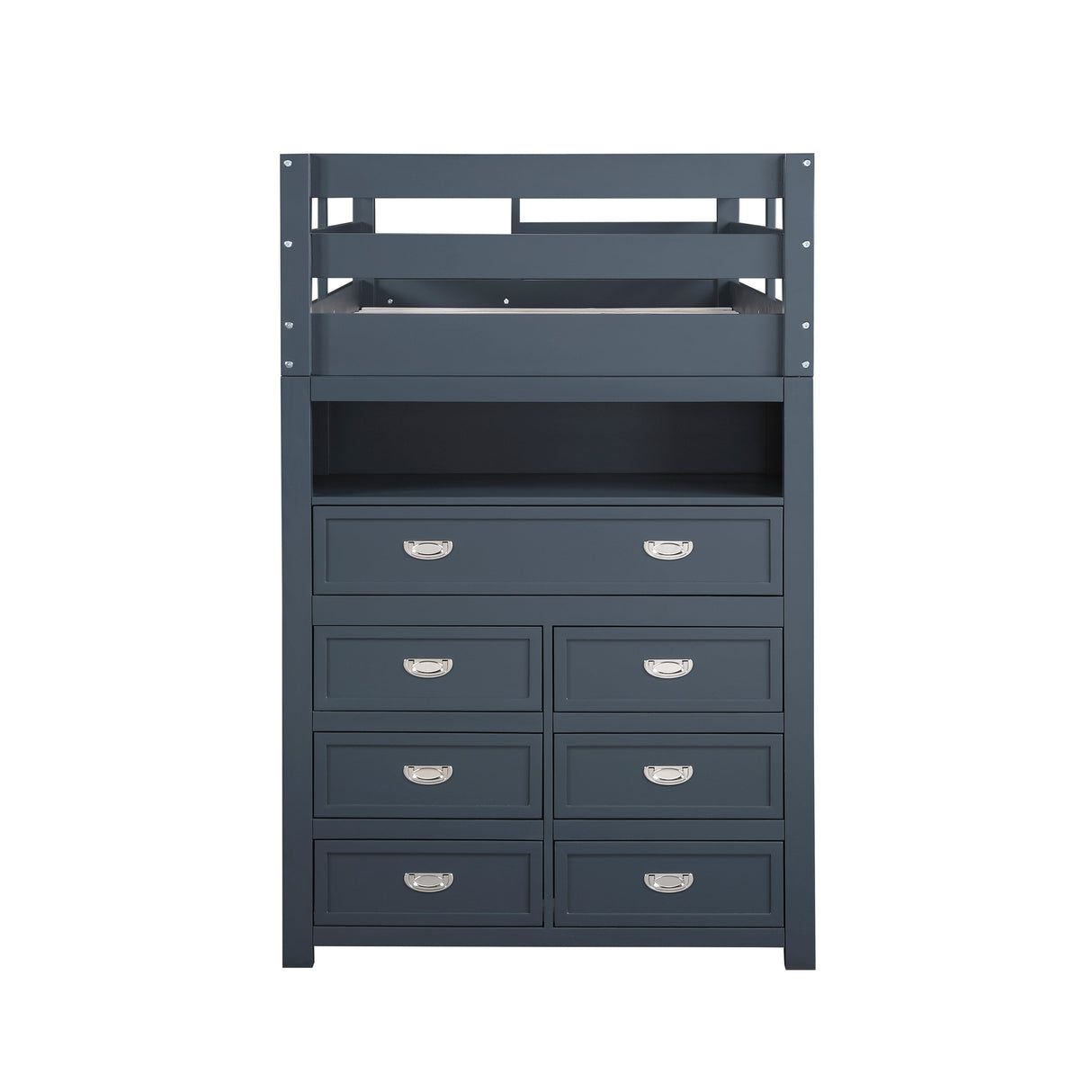 Sloane Navy Blue Twin/Full Loft Bunk Bed with Chest and Hidden Desk by Homelegance at Eve Furniture