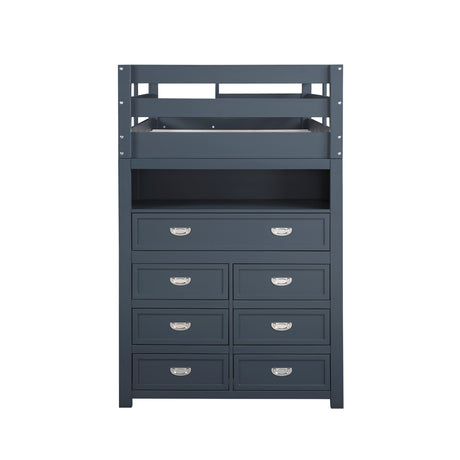 Sloane Navy Blue Twin/Full Loft Bunk Bed with Chest and Hidden Desk by Homelegance at Eve Furniture