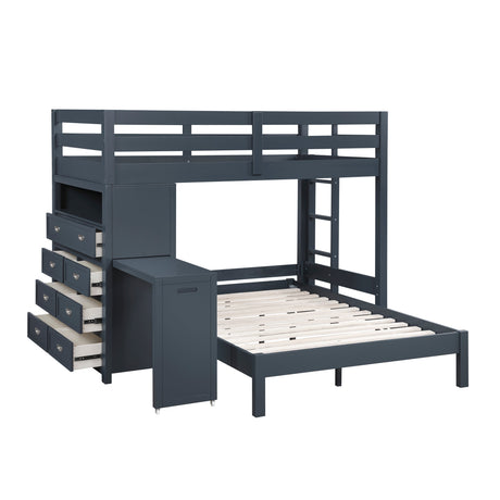Sloane Navy Blue Twin/Full Loft Bunk Bed with Chest and Hidden Desk by Homelegance at Eve Furniture