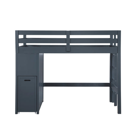 Sloane Navy Blue Twin/Full Loft Bunk Bed with Chest and Hidden Desk by Homelegance at Eve Furniture