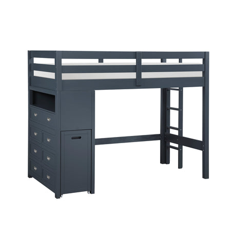 Sloane Navy Blue Twin/Full Loft Bunk Bed with Chest and Hidden Desk by Homelegance at Eve Furniture