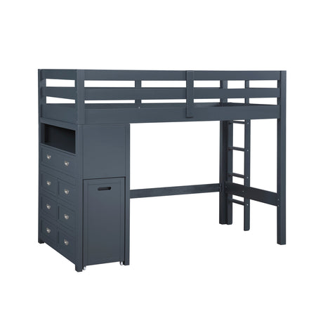 Sloane Navy Blue Twin/Full Loft Bunk Bed with Chest and Hidden Desk by Homelegance at Eve Furniture