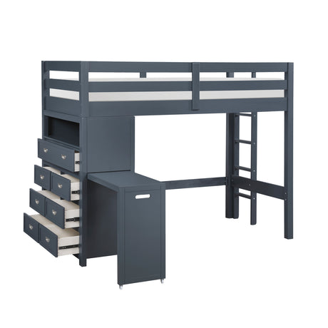 Sloane Navy Blue Twin/Full Loft Bunk Bed with Chest and Hidden Desk by Homelegance at Eve Furniture