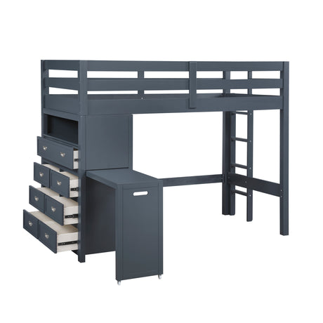Sloane Navy Blue Twin/Full Loft Bunk Bed with Chest and Hidden Desk by Homelegance at Eve Furniture