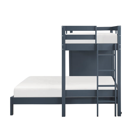 Sloane Navy Blue Twin/Full Loft Bunk Bed with Chest and Hidden Desk by Homelegance at Eve Furniture