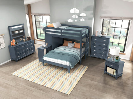 Sloane Navy Blue Twin/Full Loft Bunk Bed with Chest and Hidden Desk by Homelegance at Eve Furniture