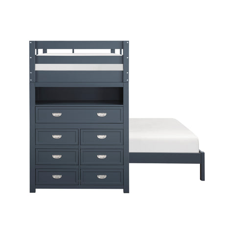 Sloane Navy Blue Twin/Full Loft Bunk Bed with Chest and Hidden Desk by Homelegance at Eve Furniture