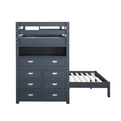 Sloane Navy Blue Twin/Full Loft Bunk Bed with Chest and Hidden Desk by Homelegance at Eve Furniture