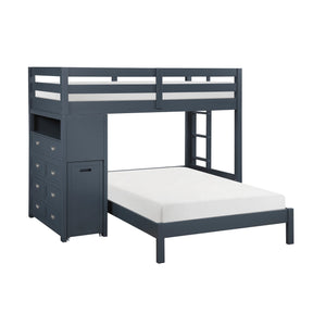 Sloane Navy Blue Twin/Full Loft Bunk Bed with Chest and Hidden Desk by Homelegance at Eve Furniture