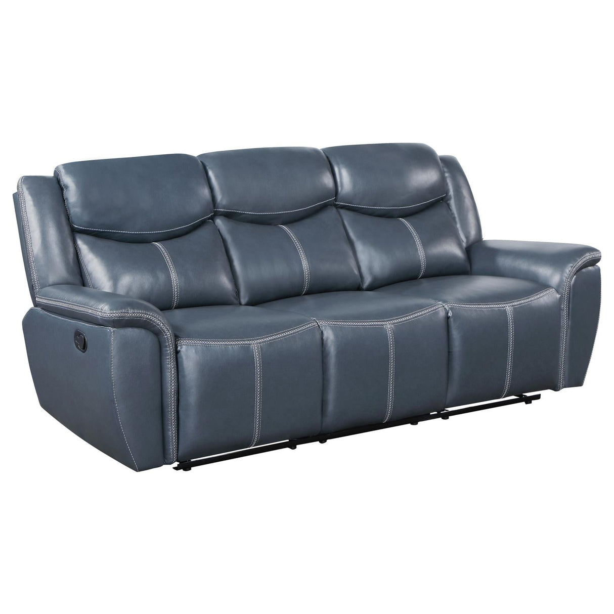 Sloane Upholstered Motion Reclining Sofa with Drop Down Table Blue