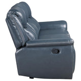 Sloane Upholstered Motion Reclining Sofa with Drop Down Table Blue