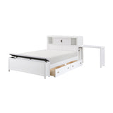 Sloane White Full Bookcase Bed with Hidden Desk, Stool and Storage Bench