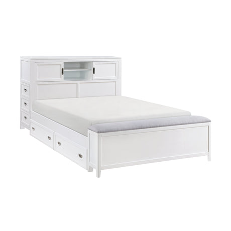 Sloane White Full Bookcase Bed with Hidden Desk, Stool and Storage Bench by Homelegance at Eve Furniture