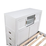 Sloane White Full Bookcase Bed with Hidden Desk, Stool and Storage Bench