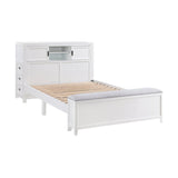 Sloane White Full Bookcase Bed with Hidden Desk, Stool and Storage Bench