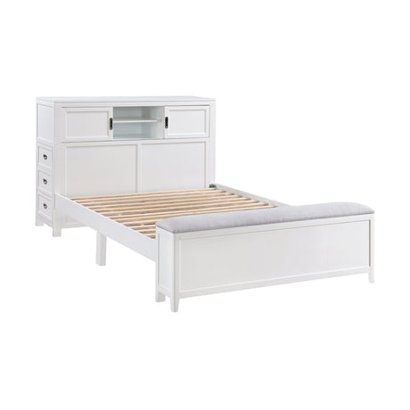 Sloane White Full Bookcase Bed with Hidden Desk, Stool and Storage Bench by Homelegance at Eve Furniture