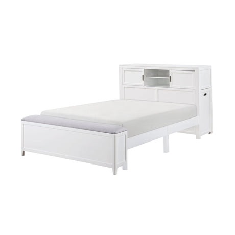 Sloane White Full Bookcase Bed with Hidden Desk, Stool and Storage Bench by Homelegance at Eve Furniture