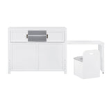 Sloane White Full Bookcase Bed with Hidden Desk, Stool and Storage Bench