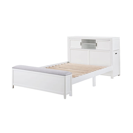 Sloane White Full Bookcase Bed with Hidden Desk, Stool and Storage Bench by Homelegance at Eve Furniture