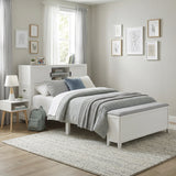 Sloane White Full Bookcase Bed with Hidden Desk, Stool and Storage Bench