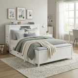 Sloane White Full Bookcase Bed with Hidden Desk, Stool and Storage Bench