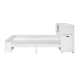 Sloane White Full Bookcase Bed with Hidden Desk, Stool and Storage Bench