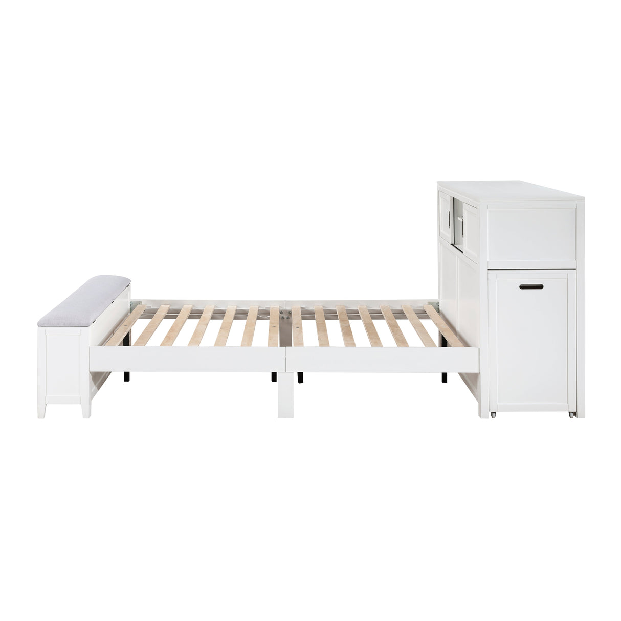 Sloane White Full Bookcase Bed with Hidden Desk, Stool and Storage Bench
