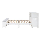 Sloane White Full Bookcase Bed with Hidden Desk, Stool and Storage Bench