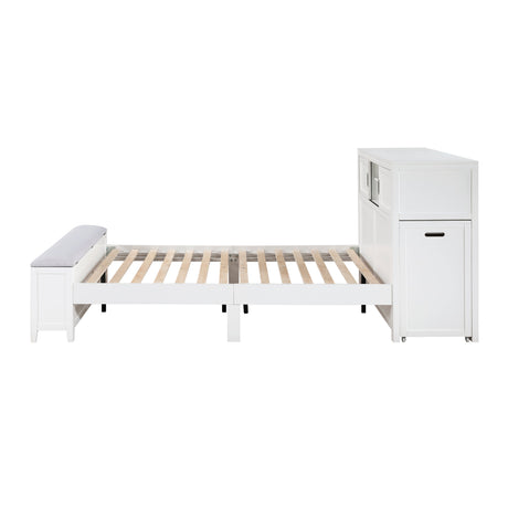 Sloane White Full Bookcase Bed with Hidden Desk, Stool and Storage Bench by Homelegance at Eve Furniture