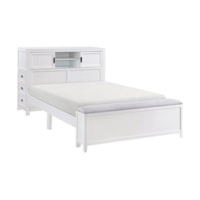 Sloane White Full Bookcase Bed with Hidden Desk, Stool and Storage Bench by Homelegance at Eve Furniture