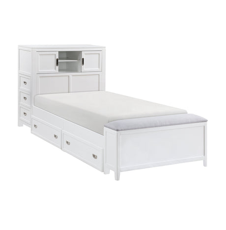 Sloane White Twin Bookcase Bed with Hidden Desk, Stool and Storage Bench by Homelegance at Eve Furniture