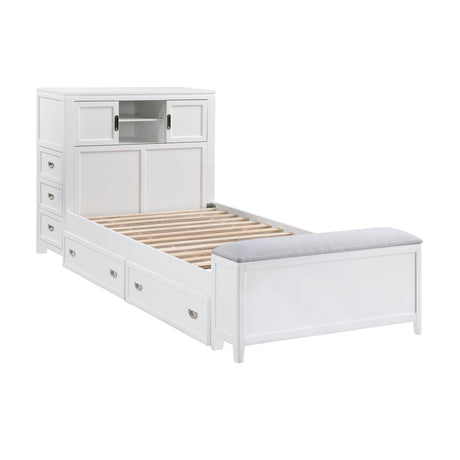 Sloane White Twin Bookcase Bed with Hidden Desk, Stool and Storage Bench by Homelegance at Eve Furniture