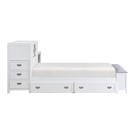 Sloane White Twin Bookcase Bed with Hidden Desk, Stool and Storage Bench by Homelegance at Eve Furniture