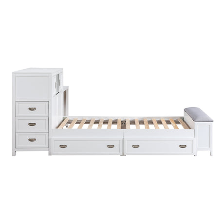 Sloane White Twin Bookcase Bed with Hidden Desk, Stool and Storage Bench by Homelegance at Eve Furniture