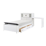 Sloane White Twin Bookcase Bed with Hidden Desk, Stool and Storage Bench