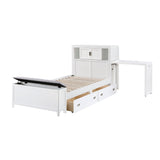 Sloane White Twin Bookcase Bed with Hidden Desk, Stool and Storage Bench