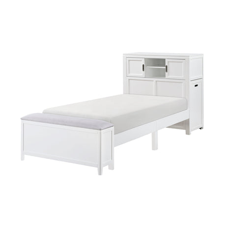 Sloane White Twin Bookcase Bed with Hidden Desk, Stool and Storage Bench by Homelegance at Eve Furniture