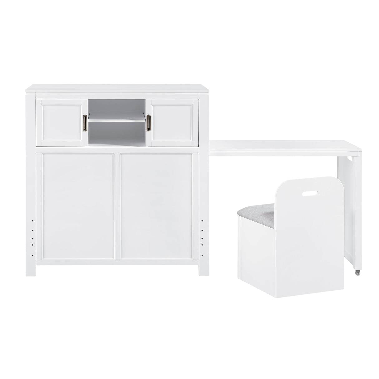 Sloane White Twin Bookcase Bed with Hidden Desk, Stool and Storage Bench