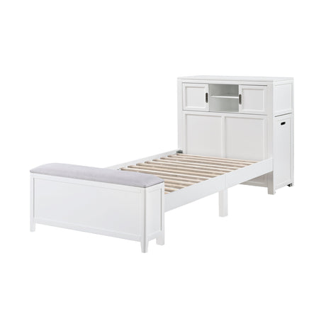 Sloane White Twin Bookcase Bed with Hidden Desk, Stool and Storage Bench by Homelegance at Eve Furniture
