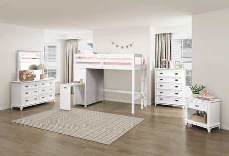 Sloane White Twin Bookcase Bed with Hidden Desk, Stool and Storage Bench by Homelegance at Eve Furniture