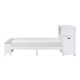 Sloane White Twin Bookcase Bed with Hidden Desk, Stool and Storage Bench