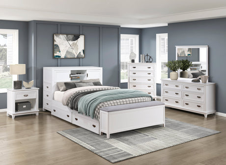 Sloane White Twin Bookcase Bed with Hidden Desk, Stool and Storage Bench by Homelegance at Eve Furniture
