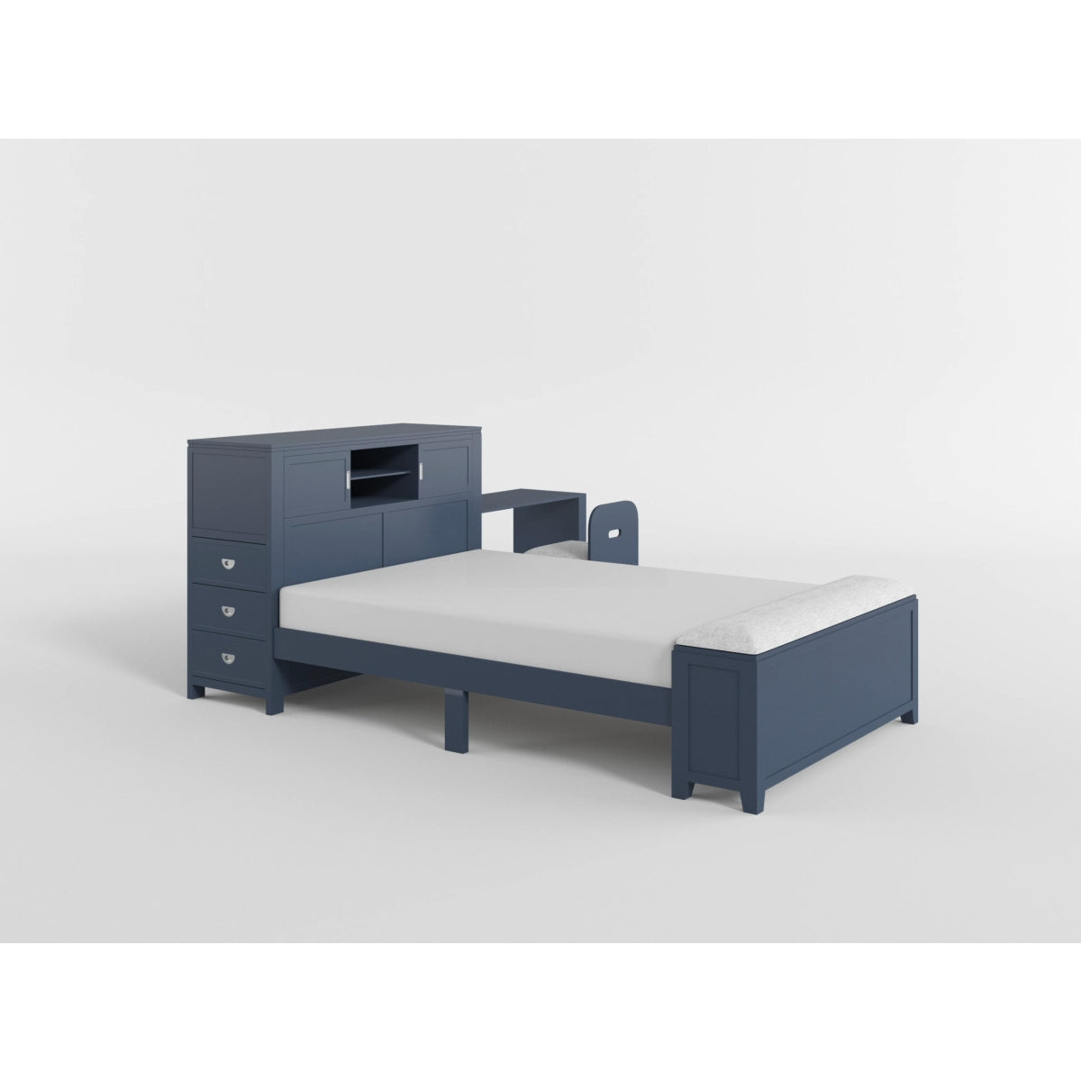 Sloane White Twin Bookcase Bed with Hidden Desk, Stool and Storage Bench