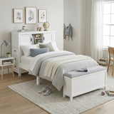 Sloane White Twin Bookcase Bed with Hidden Desk, Stool and Storage Bench