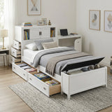 Sloane White Twin Bookcase Bed with Hidden Desk, Stool and Storage Bench