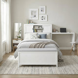 Sloane White Twin Bookcase Bed with Hidden Desk, Stool and Storage Bench